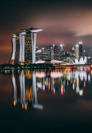 Marina Bay Sands, Singapore, night Wallpaper 1640x2360