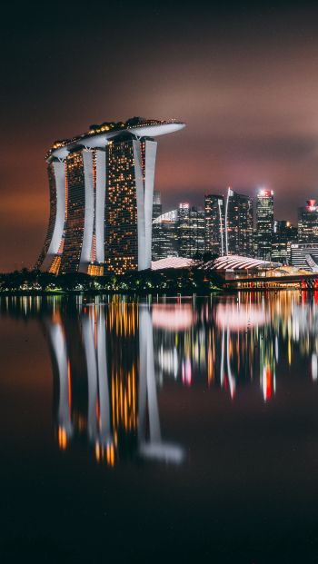 Обои 640x1136 Marina Bay Sands, Сингапур, ночь
