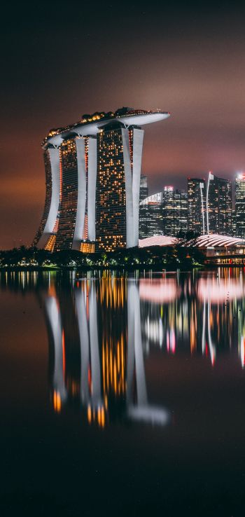 Marina Bay Sands, Singapore, night Wallpaper 1080x2280