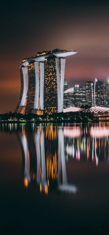 Marina Bay Sands, Singapore, night Wallpaper 828x1792