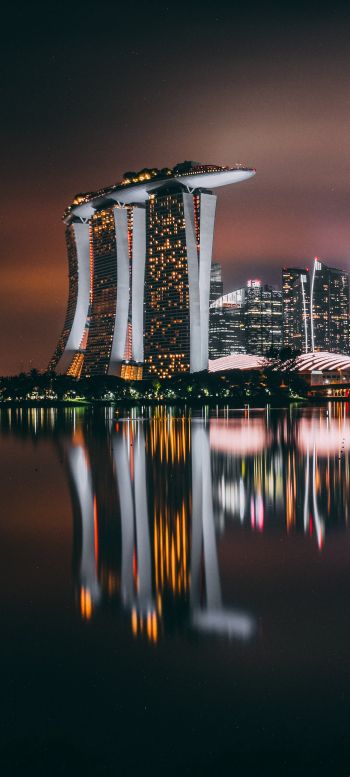 Обои 720x1600 Marina Bay Sands, Сингапур, ночь