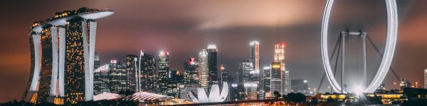 Marina Bay Sands, Singapore, night Wallpaper 1590x400