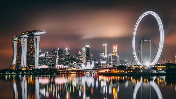 Marina Bay Sands, Singapore, night Wallpaper 1920x1080