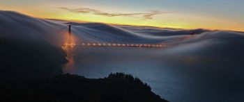 Обои 2560x1080 туман, Мост Золотые Ворота, Сан-Франциско