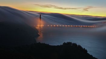 Обои 1366x768 туман, Мост Золотые Ворота, Сан-Франциско