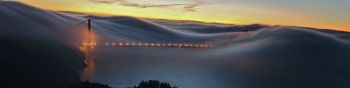 Обои 1590x400 туман, Мост Золотые Ворота, Сан-Франциско