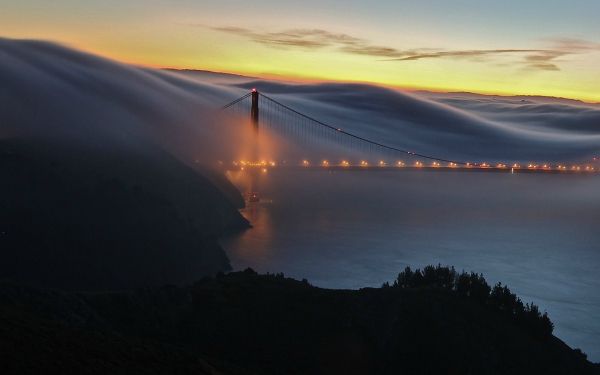 Обои 1920x1200 туман, Мост Золотые Ворота, Сан-Франциско