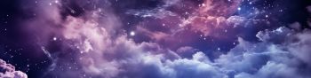 purple, night sky, clouds, dark Wallpaper 1590x400