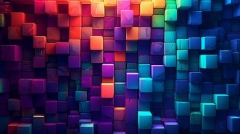 Обои 1280x720 разноцветный, кубы, стена