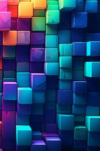 Обои 640x960 разноцветный, кубы, стена