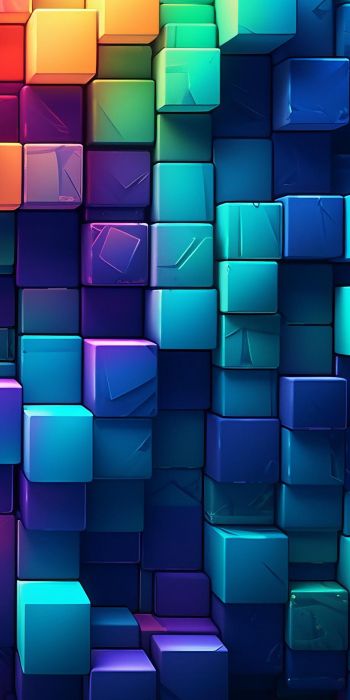 Обои 720x1440 разноцветный, кубы, стена