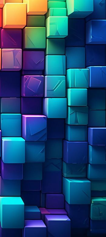 Обои 720x1600 разноцветный, кубы, стена
