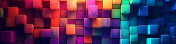 Обои 1590x400 разноцветный, кубы, стена