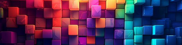 Обои 1590x400 разноцветный, кубы, стена
