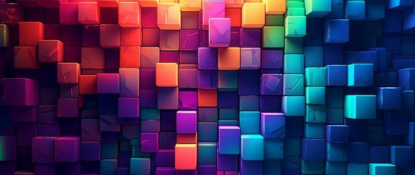 multicolored, cubes, wall Wallpaper 2560x1080