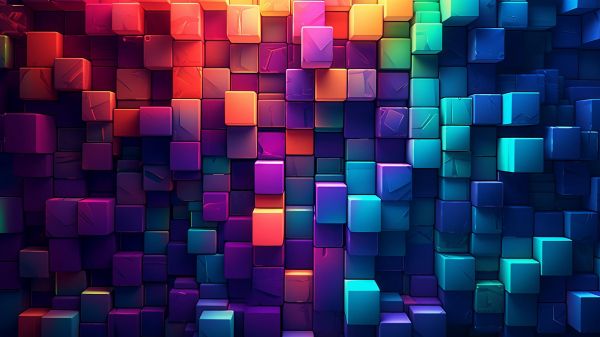 Обои 1600x900 разноцветный, кубы, стена