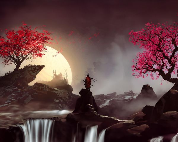 Japan, samurai, sakura Wallpaper 1280x1024