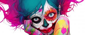 girl, multicolored Wallpaper 3440x1440