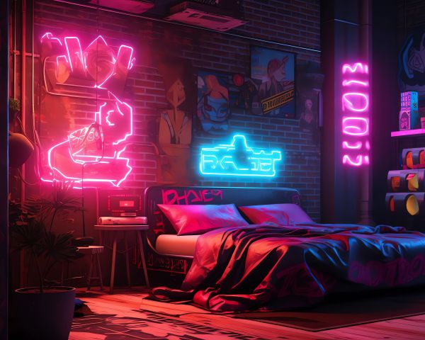 neon, bed, room, cyberpunk Wallpaper 1280x1024