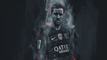 Lionel Messi, soccer player, FC Barcelona, grey Wallpaper 1280x720