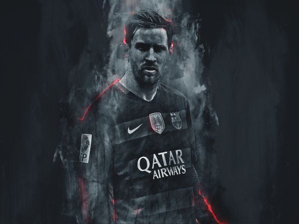 Lionel Messi, soccer player, FC Barcelona, grey Wallpaper 1024x768