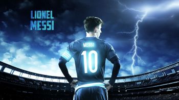 Lionel Messi, soccer player, FC Barcelona, blue Wallpaper 1920x1080