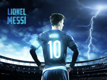 Lionel Messi, soccer player, FC Barcelona, blue Wallpaper 1024x768