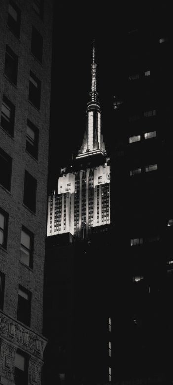 Empire State Building, New York, black and white Wallpaper 1440x3200