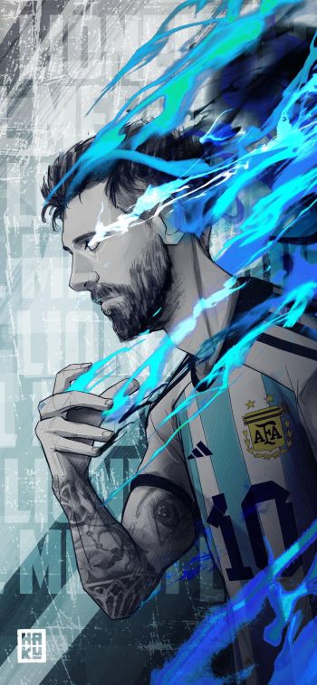Lionel Messi, soccer player, blue Wallpaper 828x1792