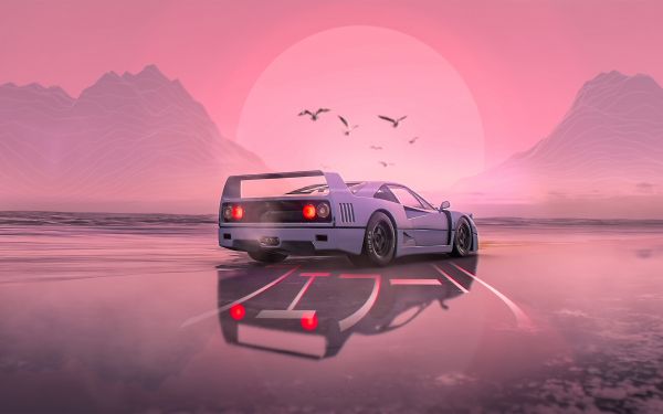 sports car, pink, landscape Wallpaper 2560x1600