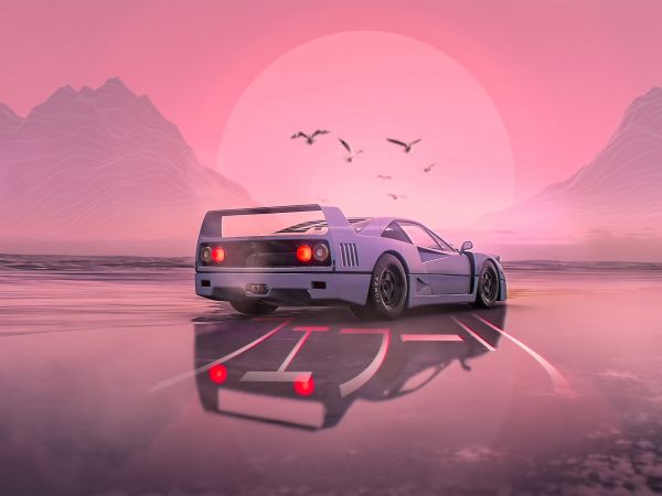 sports car, pink, landscape Wallpaper 800x600