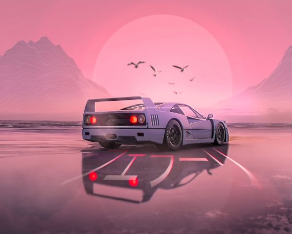 sports car, pink, landscape Wallpaper 1280x1024