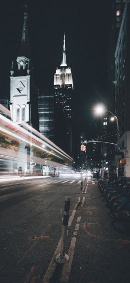 Empire State Building, New York, night city Wallpaper 1080x2340