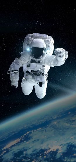 cosmonaut, open space, planet earth Wallpaper 720x1520