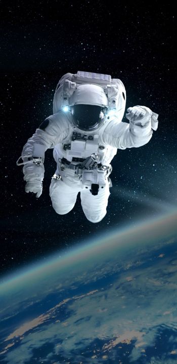 cosmonaut, open space, planet earth Wallpaper 1080x2220