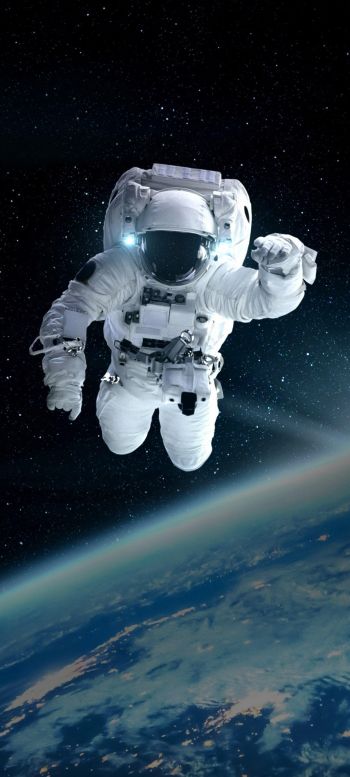cosmonaut, open space, planet earth Wallpaper 1080x2400