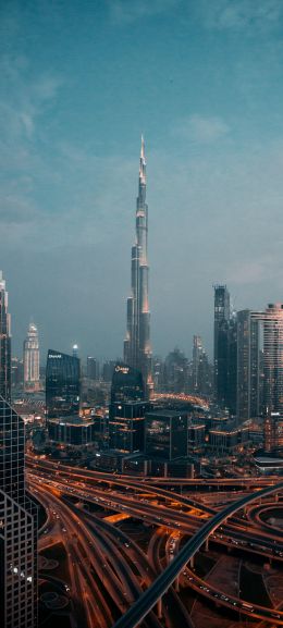 Burj Khalifa, Dubai, night city Wallpaper 1440x3200