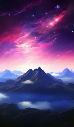 Обои 600x1024 гора, звездное небо, фиолетовый