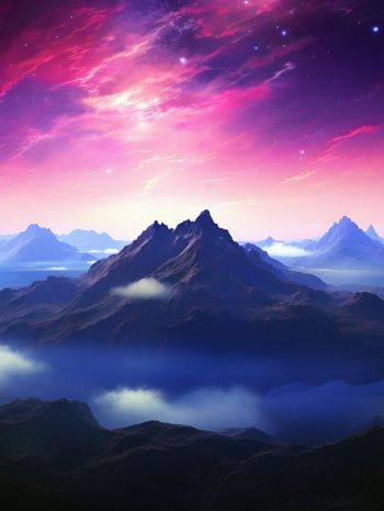 Обои 1536x2048 гора, звездное небо, фиолетовый