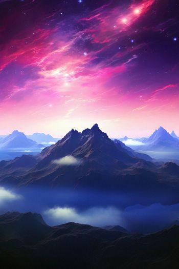 Обои 640x960 гора, звездное небо, фиолетовый
