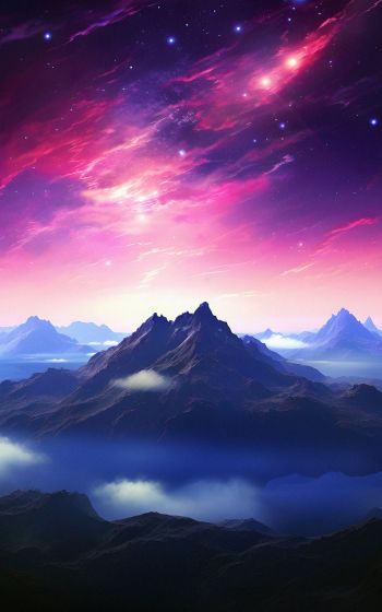 Обои 800x1280 гора, звездное небо, фиолетовый