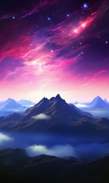 Обои 1200x2000 гора, звездное небо, фиолетовый