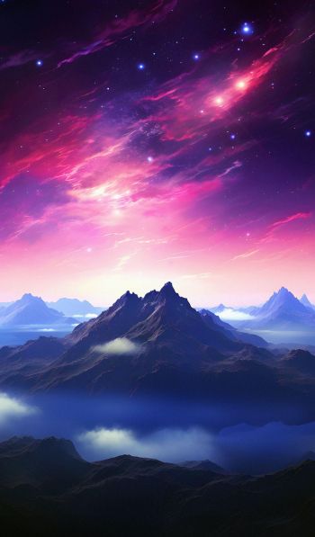 Обои 600x1024 гора, звездное небо, фиолетовый
