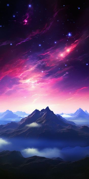 Обои 720x1440 гора, звездное небо, фиолетовый