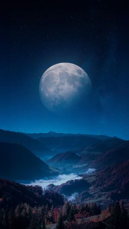 Обои 640x1136 луна, синий, ночь, пейзаж