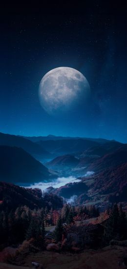Обои 1440x3040 луна, синий, ночь, пейзаж