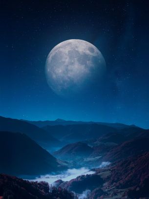 Обои 1620x2160 луна, синий, ночь, пейзаж
