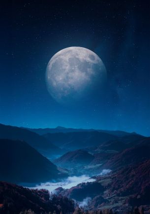 moon, blue, night, landscape Wallpaper 1668x2388