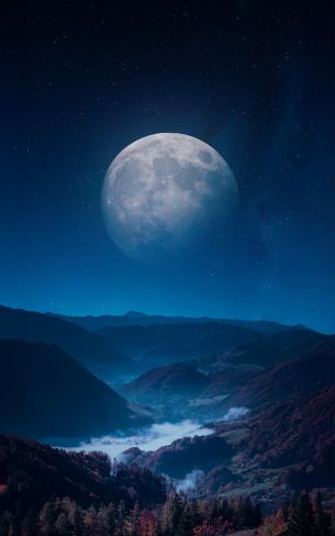 Обои 1200x1920 луна, синий, ночь, пейзаж