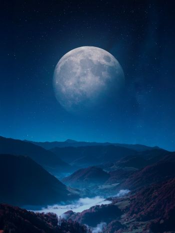 Обои 2048x2732 луна, синий, ночь, пейзаж